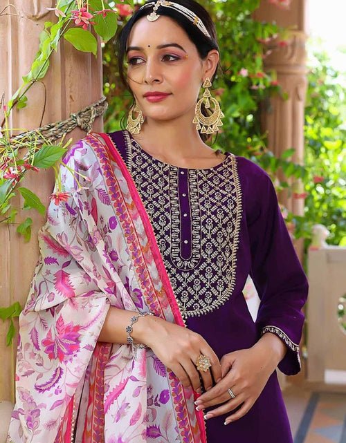 Load image into Gallery viewer, Women&#39;s Purple Kurti Pant with Dupatta set mahezon
