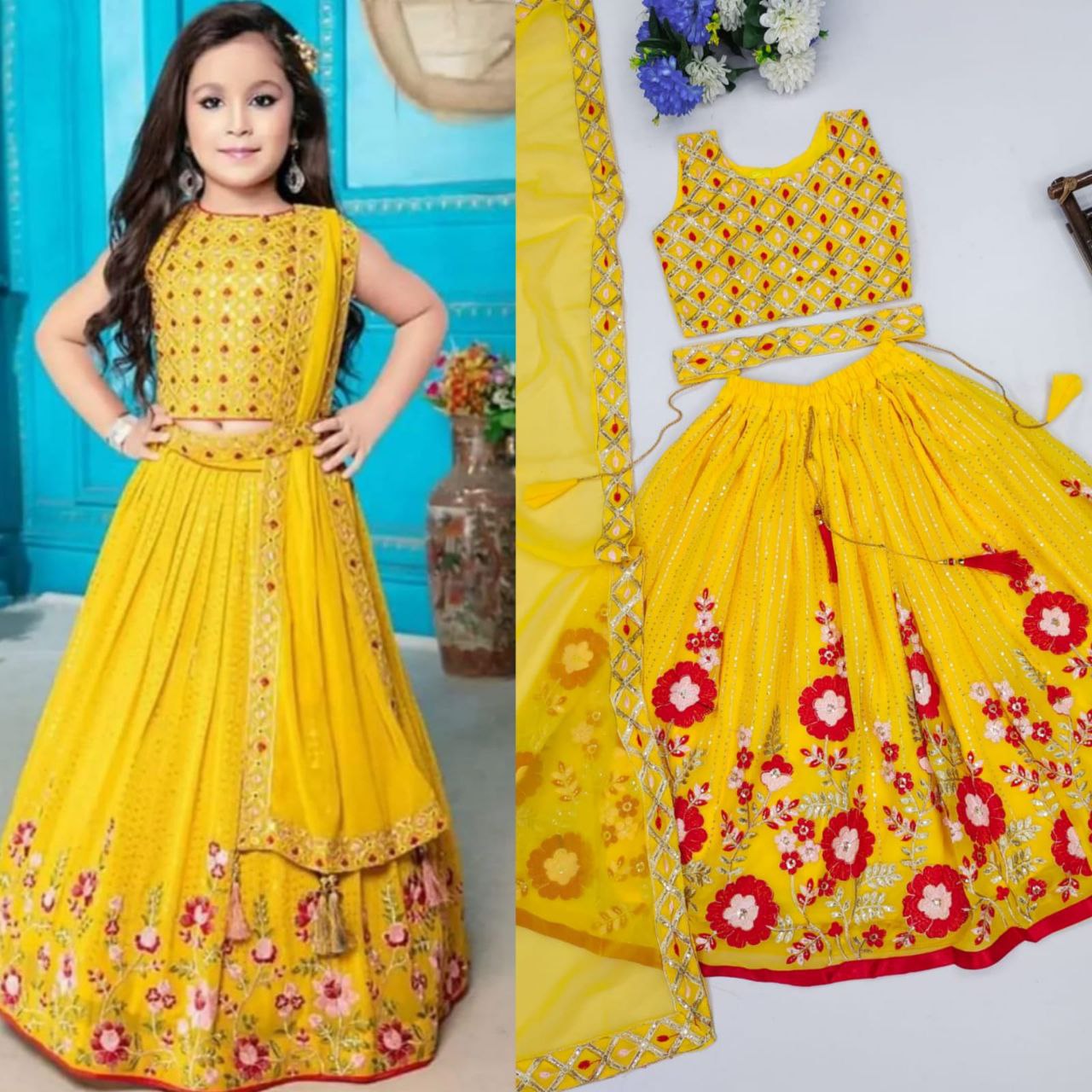 Designer Lehenga Blouse, Birthday Outfits, Ready to Wear Kids Lehenga Choli  | eBay