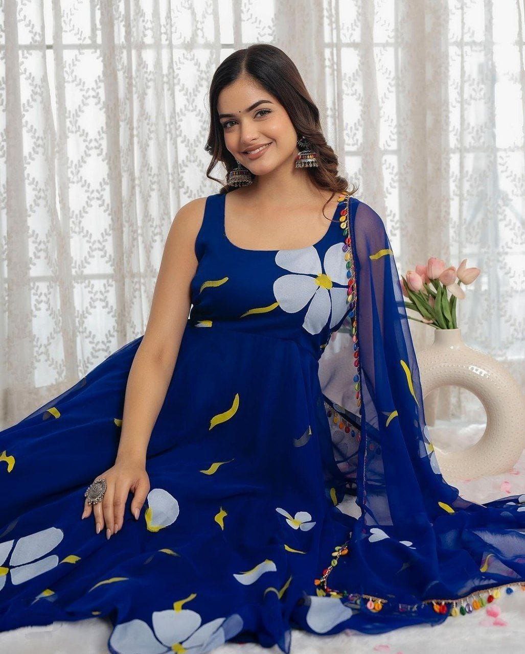 Women's Blue Party wear Gown with Dupatta Suit mahezon