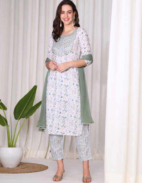 Load image into Gallery viewer, Women&#39;s White Kurti Pant With Dupatta Suit mahezon
