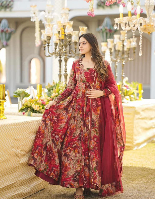 MAROON EMBROIDERED ANARKALI WITH PALAZZO AND DUPATTA - Ready To Ship –  Studio East6