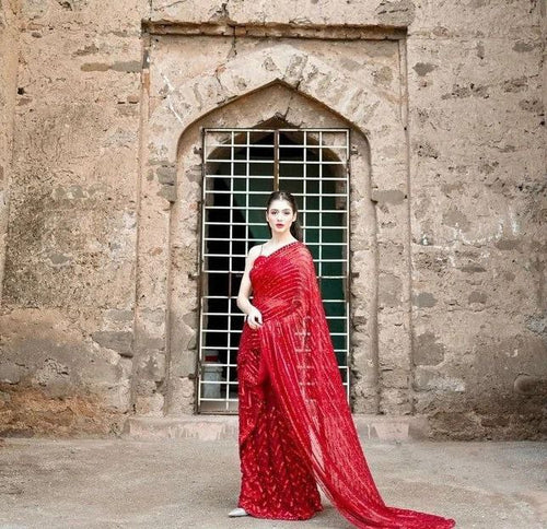 Load image into Gallery viewer, Red Fancy Party wear Women Sari mahezon
