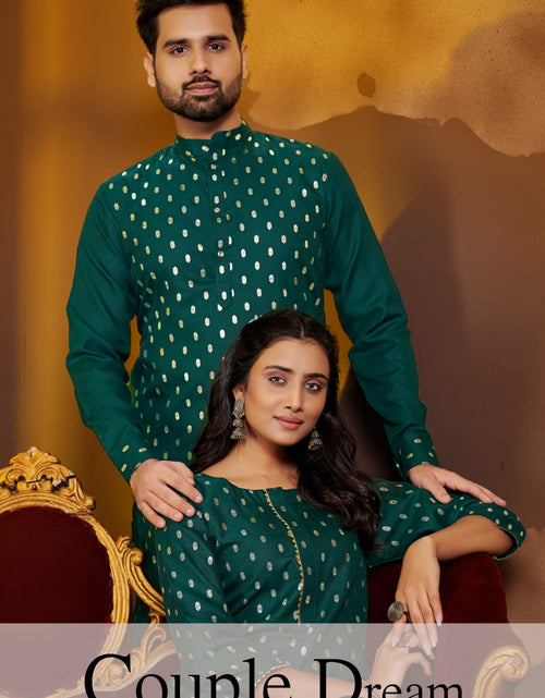 Load image into Gallery viewer, Pure Cotton Traditional Same Matching Color Couple Wear Outfits Green mahezon
