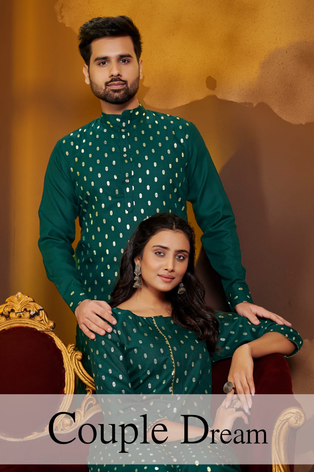 Pure Cotton Traditional Same Matching Color Couple Wear Outfits Green mahezon