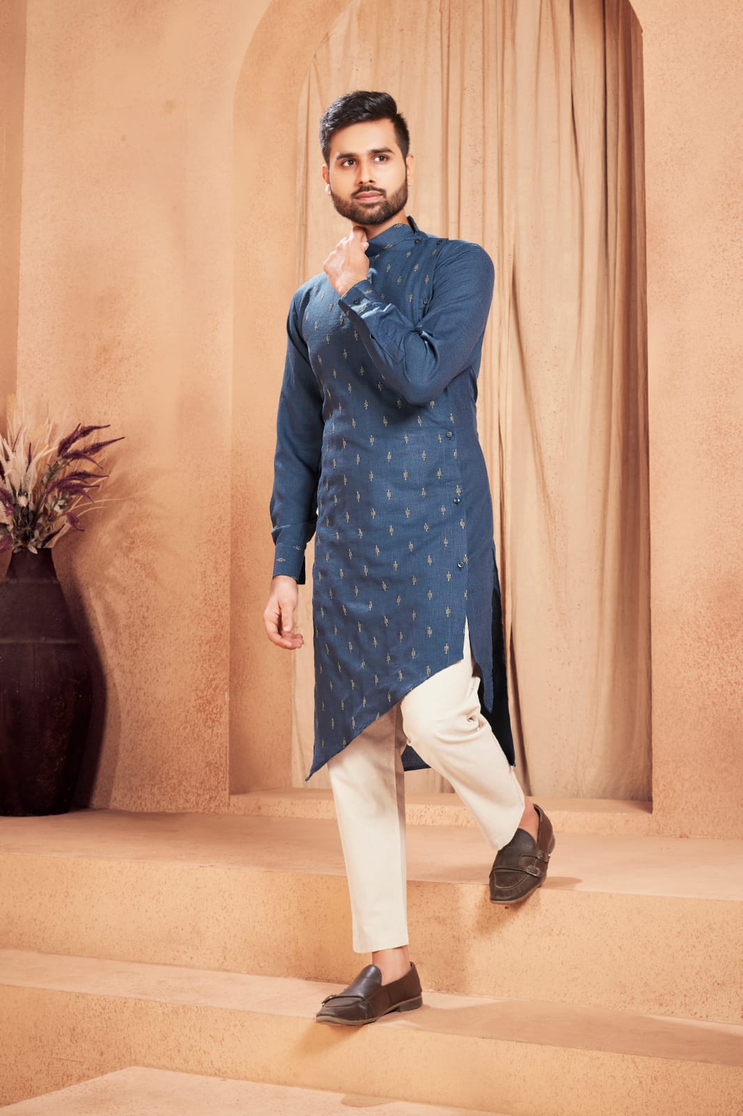 Blue Ethnic Cotton Men's Kurta Pajama mahezon