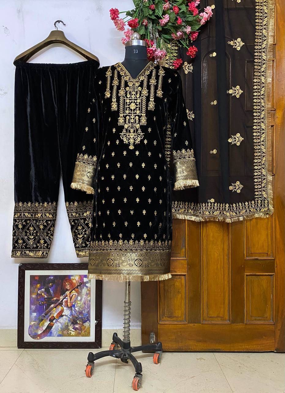 Women's Embroidery Black Kurti Plazo set Party wear – mahezon