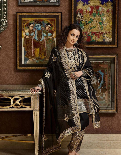 Cotton Embroidered Black Party Wear Plazo Suit, Size: L,Xl at Rs 1399/piece  in Surat