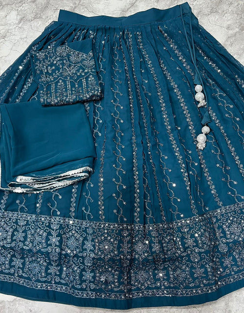 Load image into Gallery viewer, Blue Party wear Embroidery Lehenga Choli Dupatta mahezon
