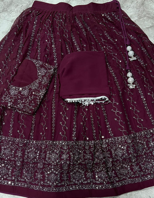 Load image into Gallery viewer, Wine Party wear Embroidery Lehenga Choli Dupatta mahezon
