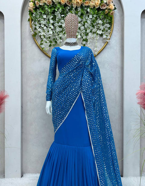 Load image into Gallery viewer, Blue Ready to Wear Lehenga Sareee mahezon
