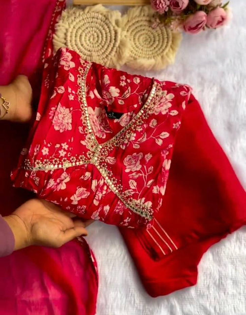 Load image into Gallery viewer, Red Party wear Kurti Pant Dupatta Suit mahezon
