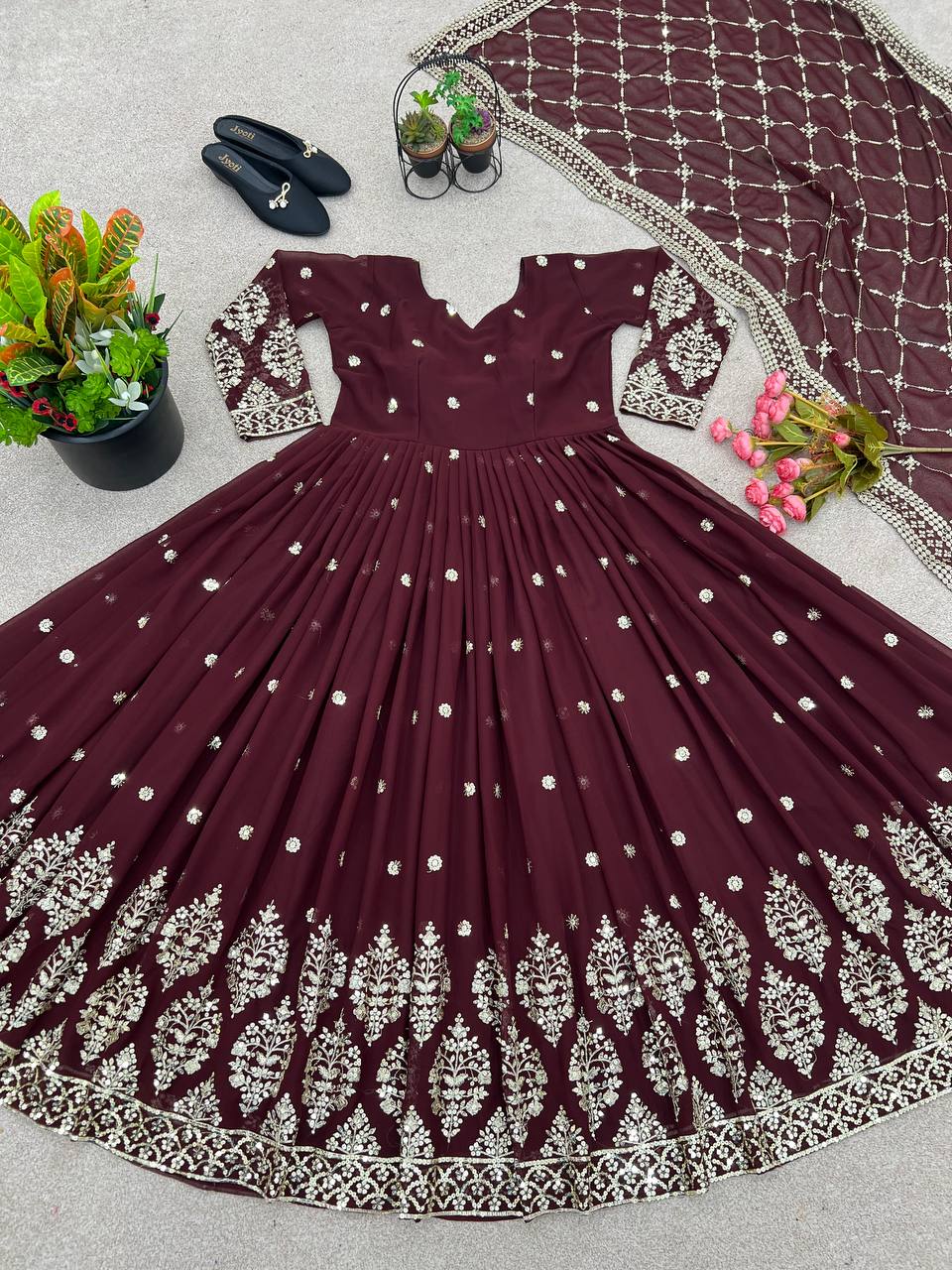 Women Embroidery Sequence Party wear Gown mahezon