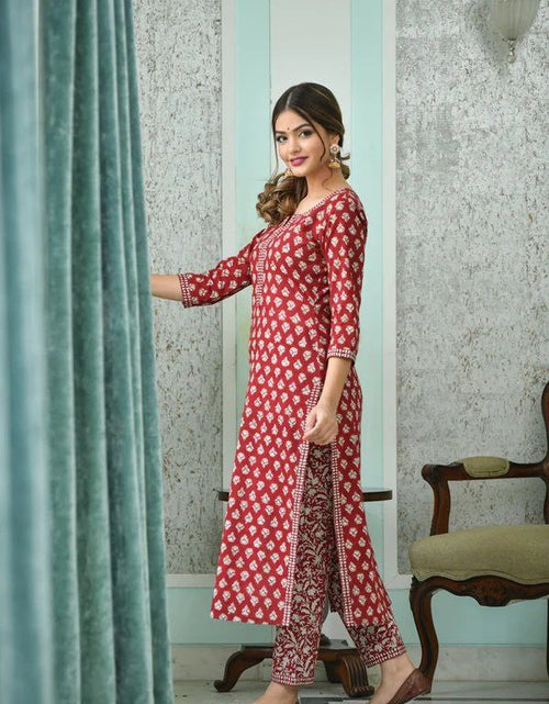 Load image into Gallery viewer, Party wear Designer Red Women Kurta Pant with Dupatta Suit mahezon
