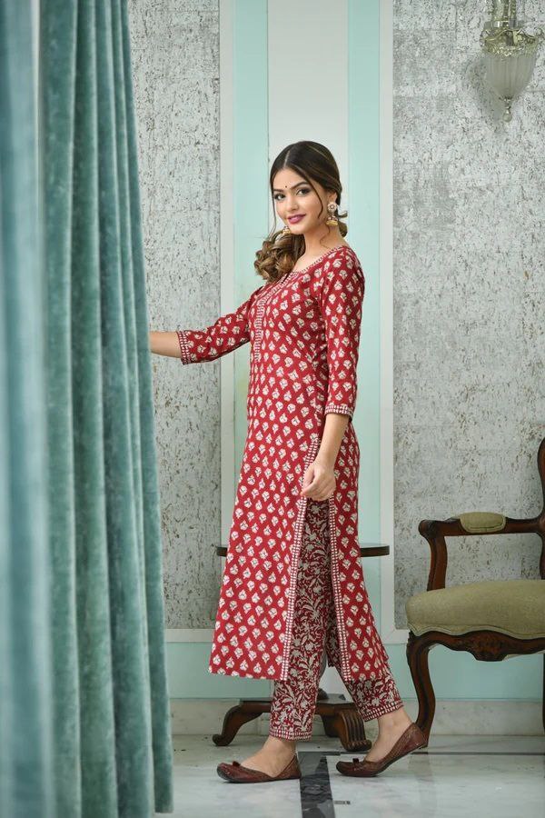 Party wear Designer Red Women Kurta Pant with Dupatta Suit mahezon