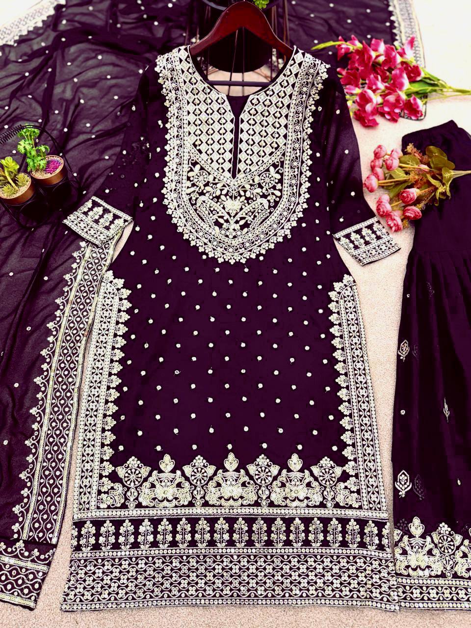 Party wear Heavy Embroidery Sequence Work Top Gharara And Dupatta Suit mahezon