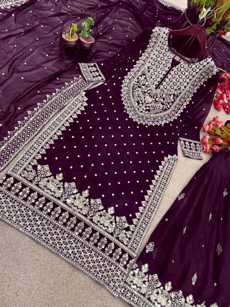 Party wear Heavy Embroidery Sequence Work Top Gharara And Dupatta Suit mahezon