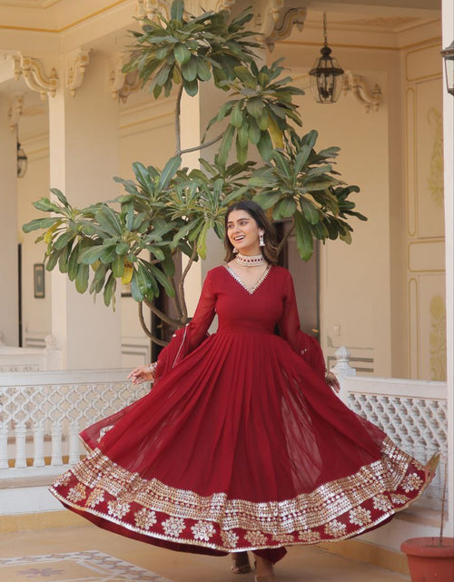 Load image into Gallery viewer, Maroon Party wear Embroidery Sequin Women Gown Dupatta Suit mahezon
