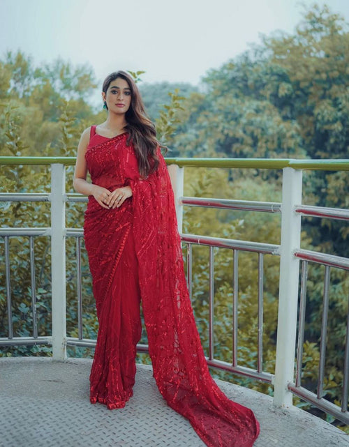 Load image into Gallery viewer, Red Party wear Women Sequin Saree mahezon
