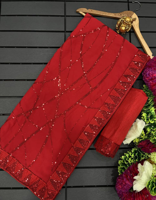 Load image into Gallery viewer, Red Party wear Women Sequin Saree mahezon
