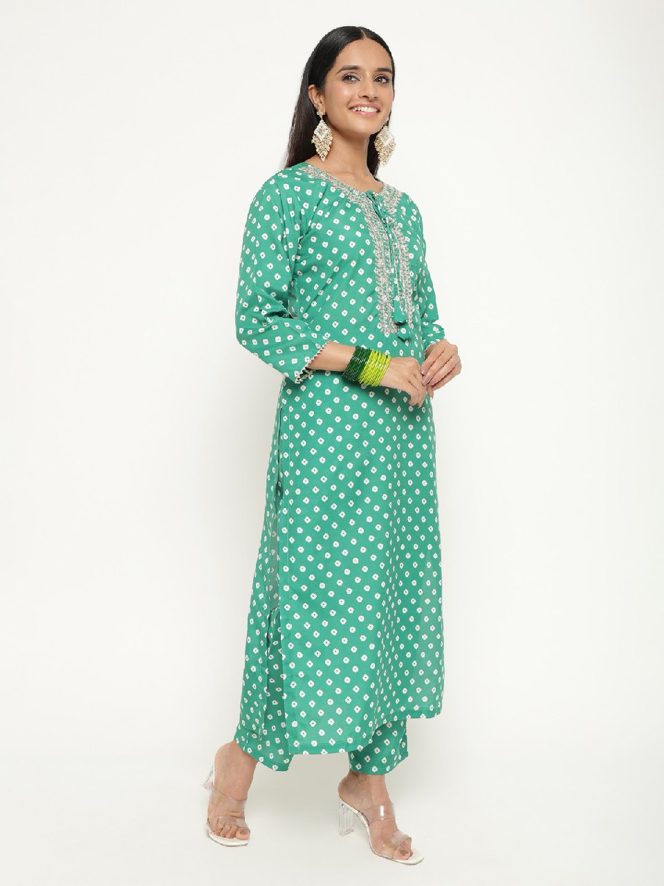 Cotton Party wear Women's Kurta Pant with Dupatta Suit Green mahezon