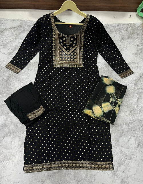 Load image into Gallery viewer, Rayon Embroidery Sequence Party Wear Women&#39;s Kurta Suit Black mahezon
