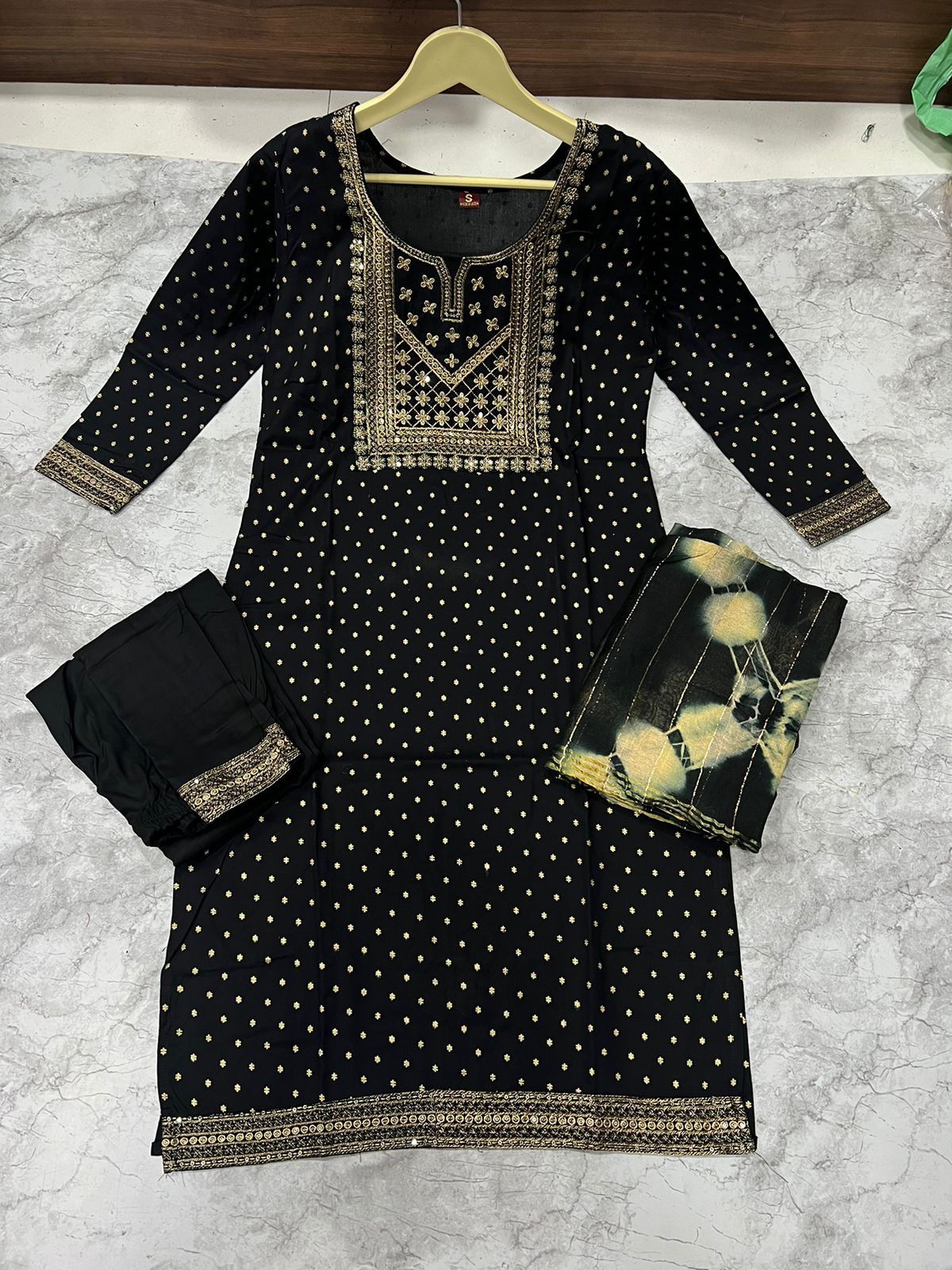 Rayon Embroidery Sequence Party Wear Women's Kurta Suit Black mahezon