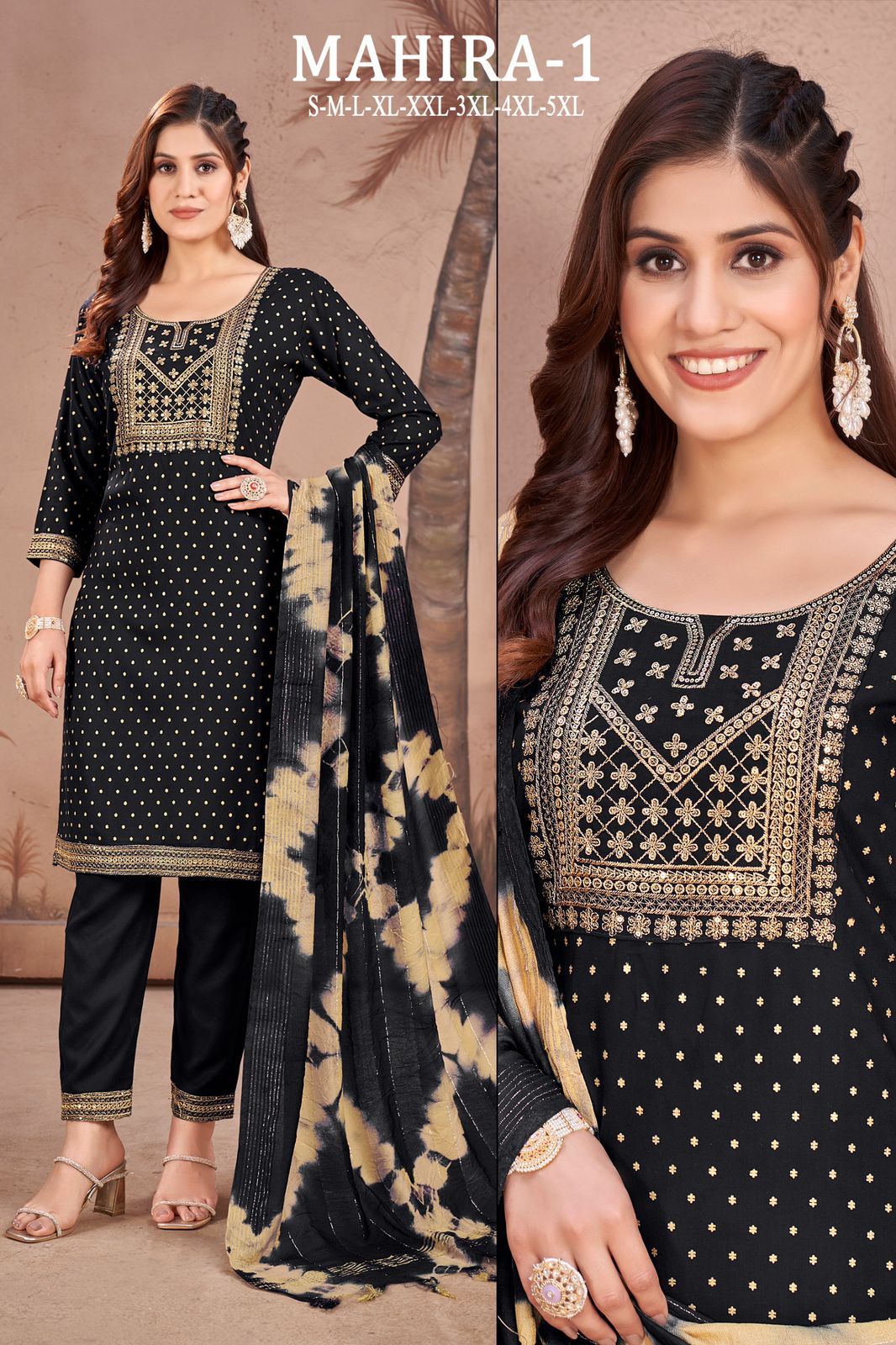 Rayon Embroidery Sequence Party Wear Women's Kurta Suit Black mahezon