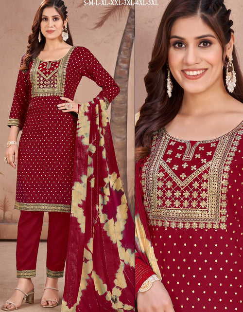 Load image into Gallery viewer, Rayon Embroidery Sequence Party Wear Women&#39;s Kurta Suit Red mahezon
