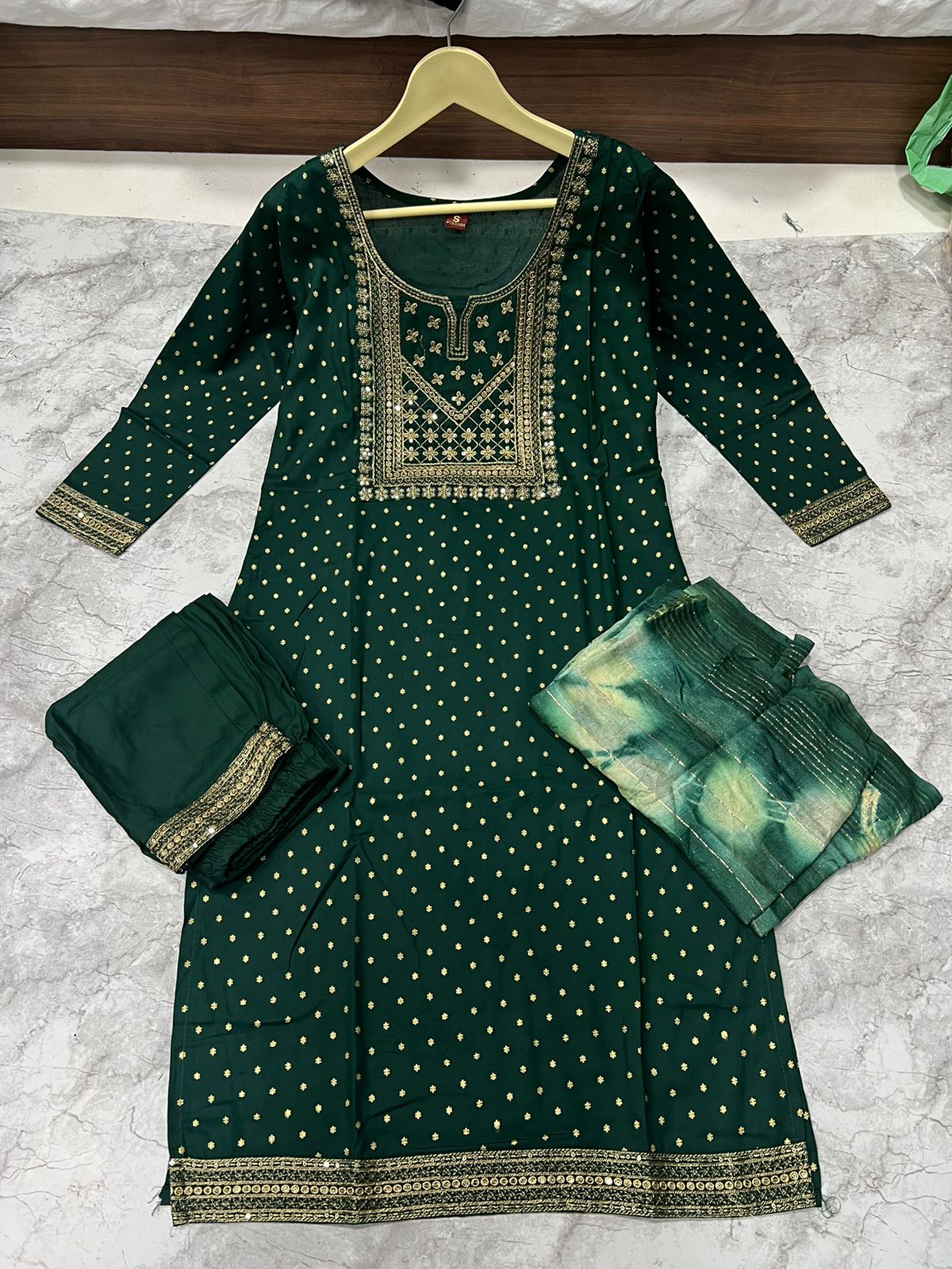 Rayon Embroidery Sequence Party Wear Women's Kurta Suit Green mahezon