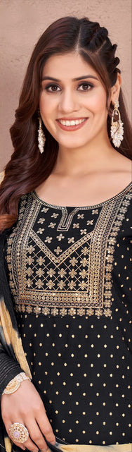 Load image into Gallery viewer, Rayon Embroidery Sequence Party Wear Women&#39;s Kurta Suit Black mahezon
