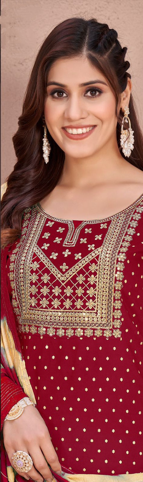 Rayon Embroidery Sequence Party Wear Women's Kurta Suit Red mahezon