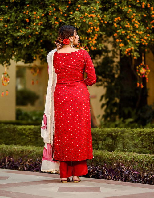 Load image into Gallery viewer, Rayon 3 Piece Party wear Women&#39;s Kurta Suit Red
