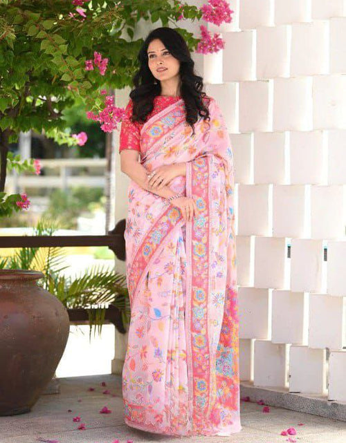 Load image into Gallery viewer, Party wear Banarasi Soft Silk Women&#39;s Saree Pink mahezon
