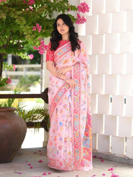 Party wear Banarasi Soft Silk Women's Saree Pink mahezon
