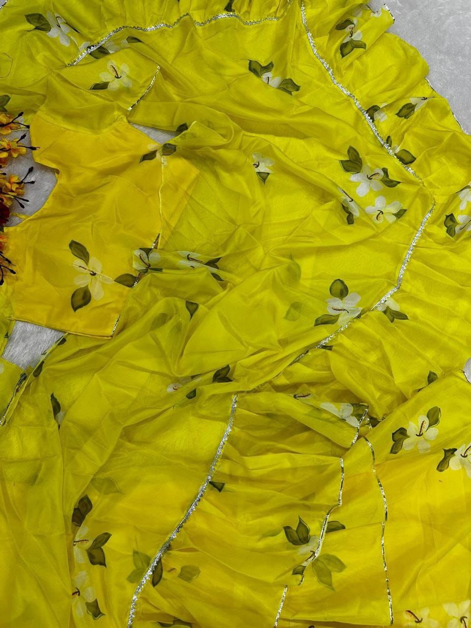 Party wear Floral Women's Lehenga Saree Yellow mahezon