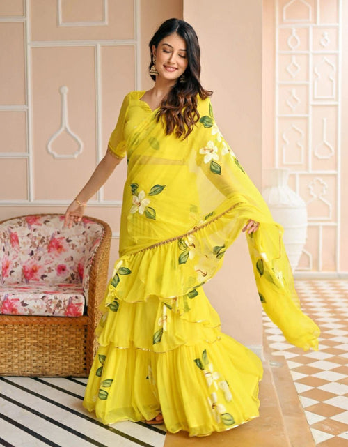 Load image into Gallery viewer, Party wear Floral Women&#39;s Lehenga Saree Yellow mahezon
