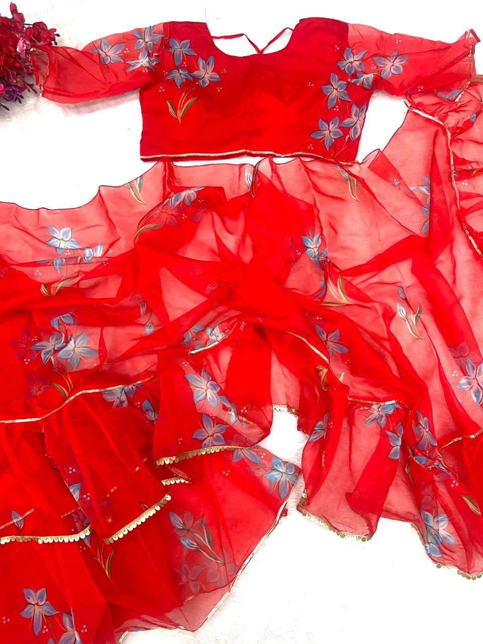 Party wear Floral Women's Lehenga Saree Red mahezon