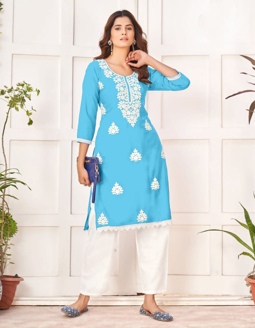 Load image into Gallery viewer, Chikankari Embroidery Party wear Women&#39;s Kurta Plazo Suit Sky Blue mahezon
