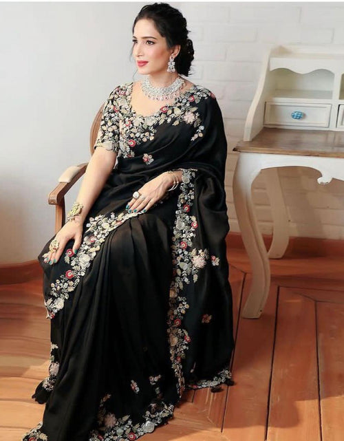 Load image into Gallery viewer, Heavy Embroidery Party wear Women&#39;s Saree Black mahezon
