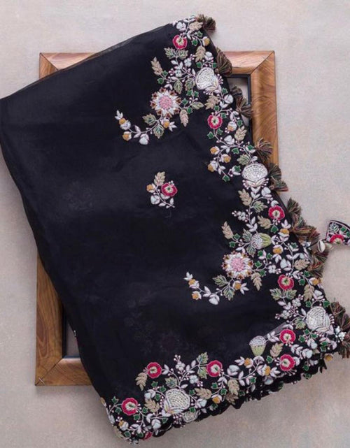 Load image into Gallery viewer, Heavy Embroidery Party wear Women&#39;s Saree Black mahezon

