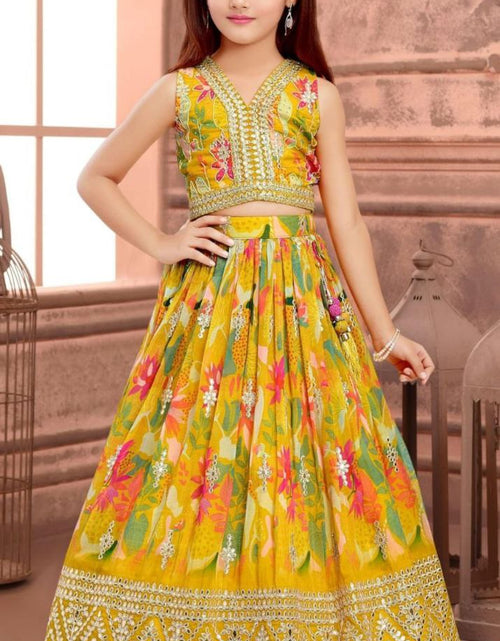 Load image into Gallery viewer, Party wear Sequin Embroidery Kids Girl Lehenga Choli Dupatta Yellow mahezon
