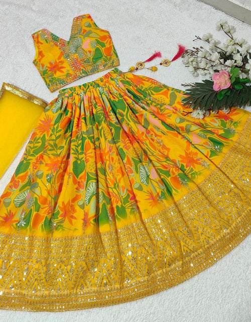 Load image into Gallery viewer, Party wear Sequin Embroidery Kids Girl Lehenga Choli Dupatta Yellow mahezon
