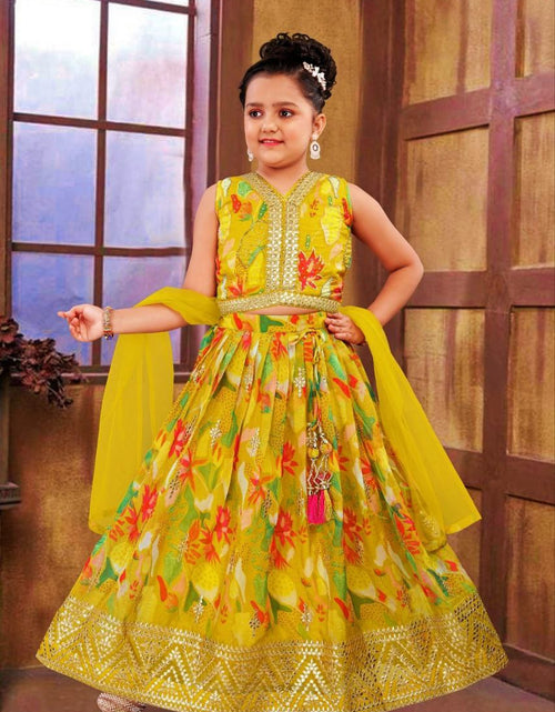 Load image into Gallery viewer, Party wear Sequin Embroidery Kids Girl Lehenga Choli Dupatta Yellow mahezon
