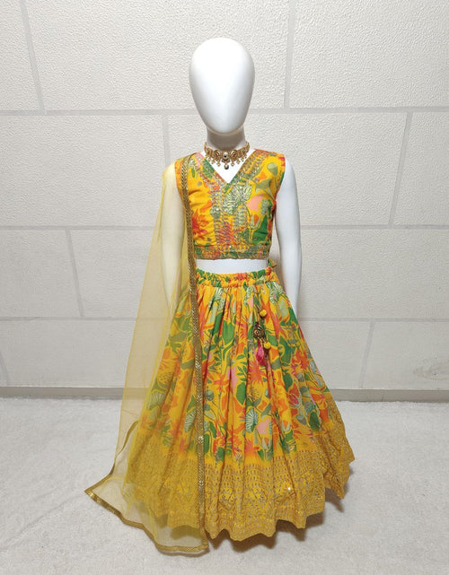 Load image into Gallery viewer, Party wear Sequin Embroidery Kids Girl Lehenga Choli Dupatta Yellow mahezon
