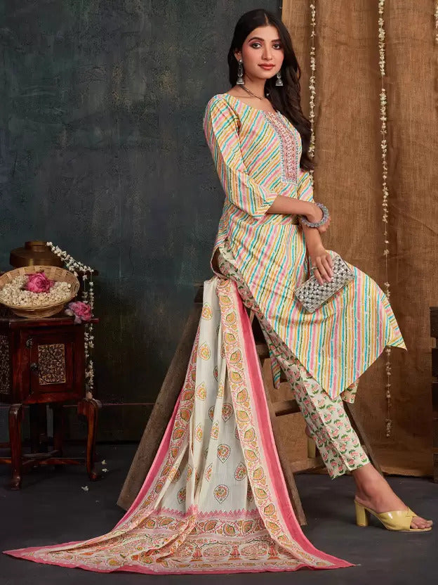 Women's Cotton Designer Leheriya kurta Suit mahezon