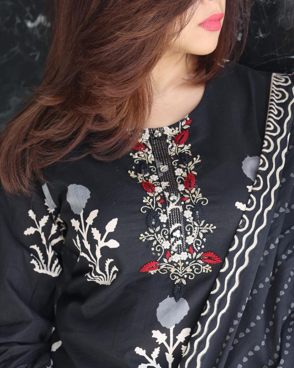 Women's Cotton Black Aline Kurta Suit mahezon