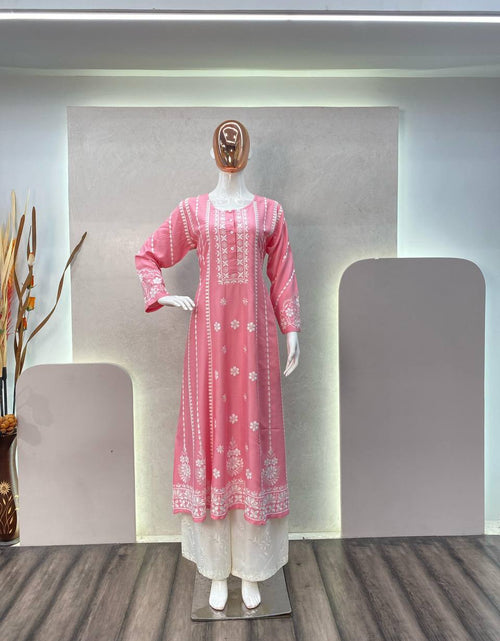 Load image into Gallery viewer, Embroidery Party wear Women Kurta Plazo Suit Pink mahezon
