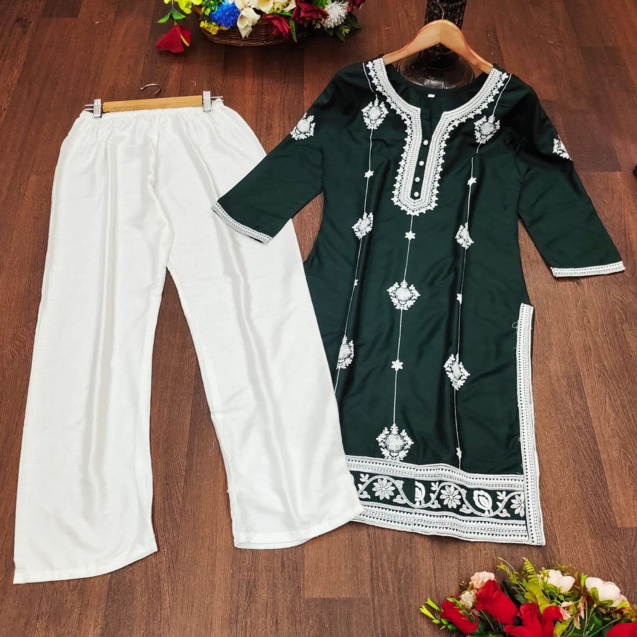 Party Wear Lucknowi Women Kurta Pant Suit mahezon