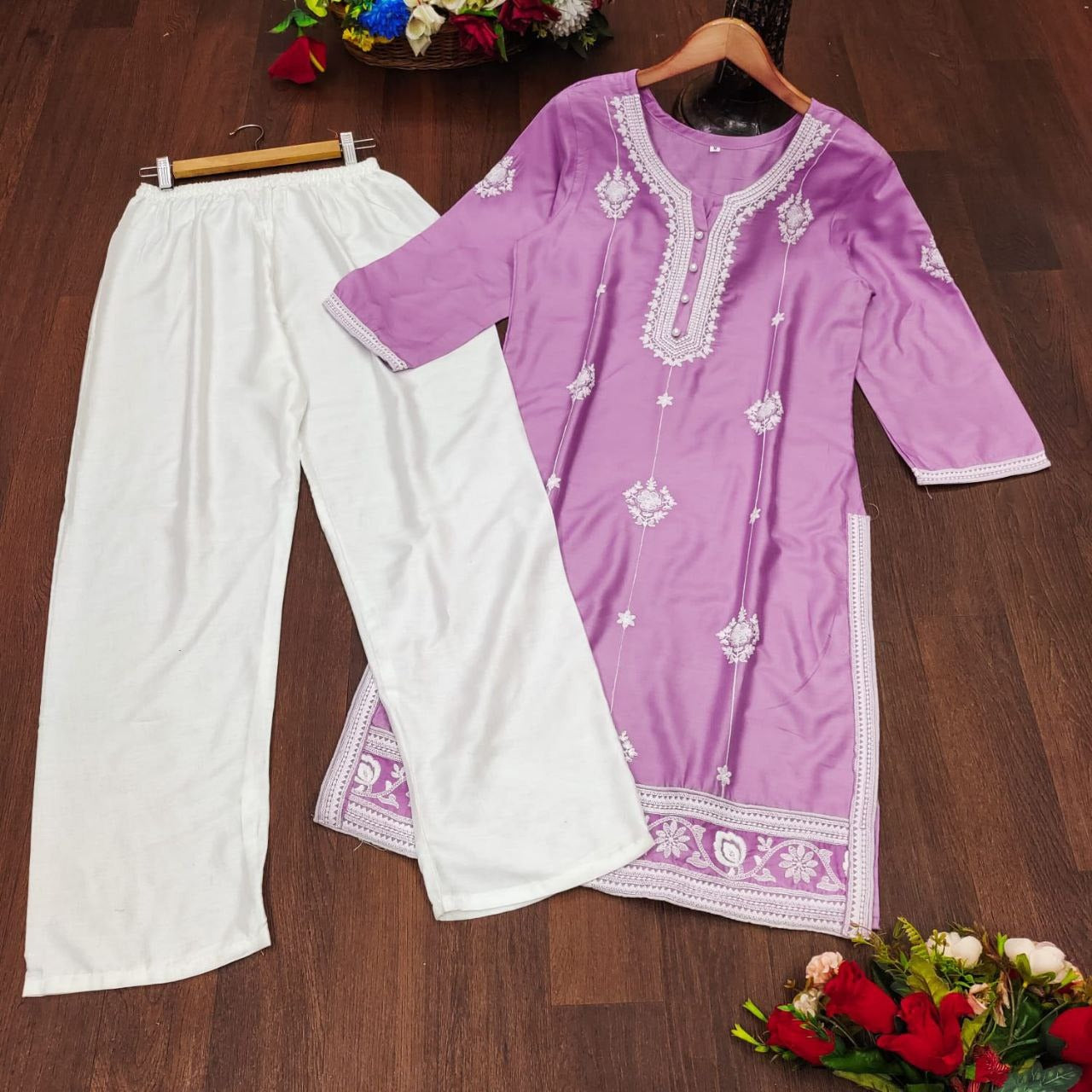 Party Wear Lucknowi Women Kurta Pant Suit mahezon