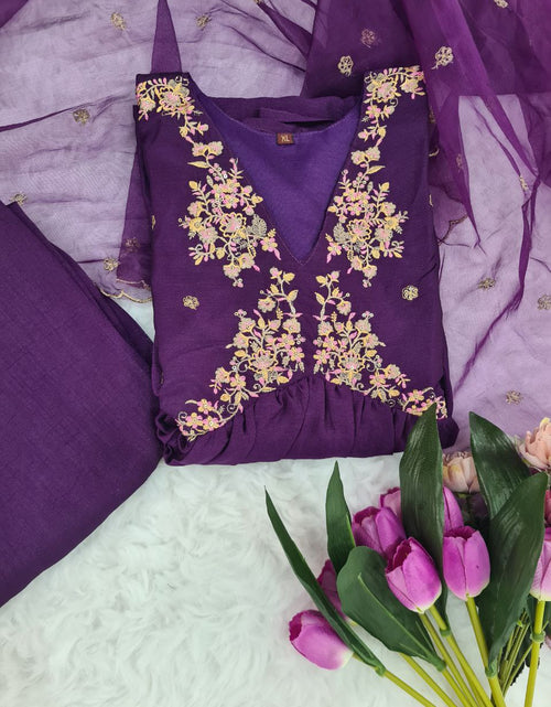 Load image into Gallery viewer, Beautiful Purple Party Wear 3 Piece Women Kurta Suit mahezon
